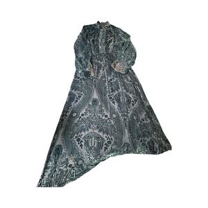 Anewsta Maxi Dress Womens L Teal Velvet Burnout Damask Asymmetrical Mock Neck